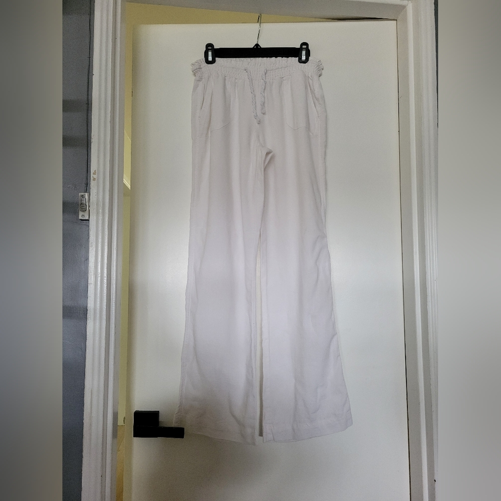 Simply Blessed Linen Blend White Drawstring Wide-Leg Pants Size M‎